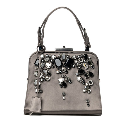 Prada Satin Embellished Framed Bag Fumo 1 of 15