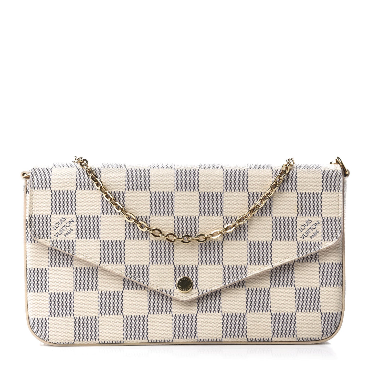 Damier Azur Pochette Felicie Chain Wallet Rose Ballerine