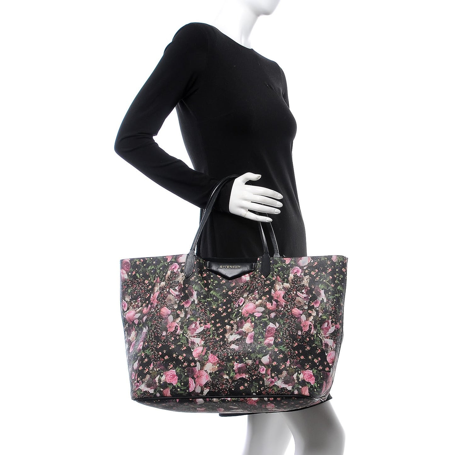 Coated Canvas Roses Camouflage Print Large Antigona Tote Black
