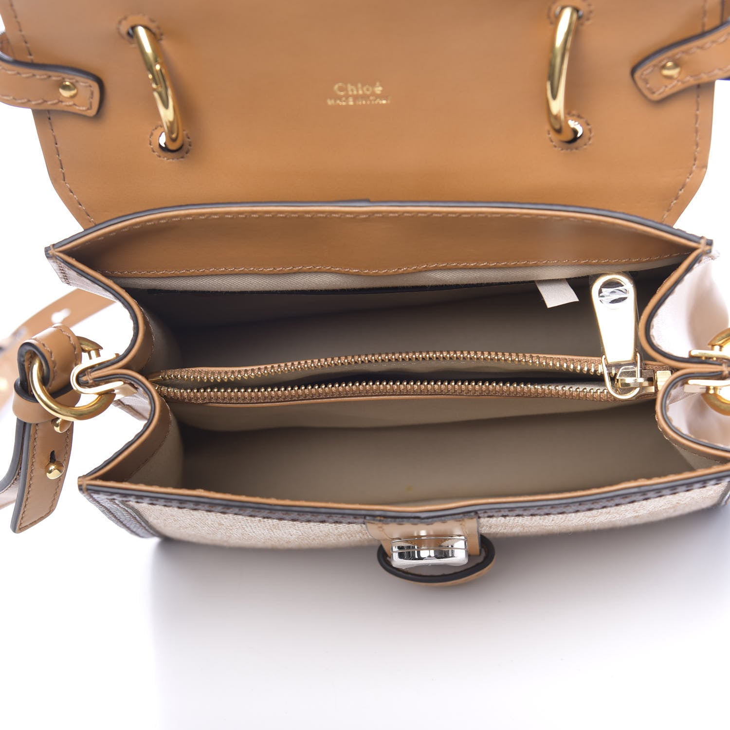 Chloe Calfskin Crocodile Embossed Canvas Small Aby Day Shoulder Bag Honey Gold 5 of 9