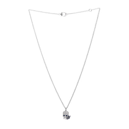 Gucci 18K White Gold Diamond Blue Sapphire Skull Pendant Necklace 3 of 6