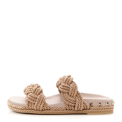 Valentino Garavani Calfskin Silk Woven Rockstud Torchon 5mm Sandals 40 Poudre 1 of 9