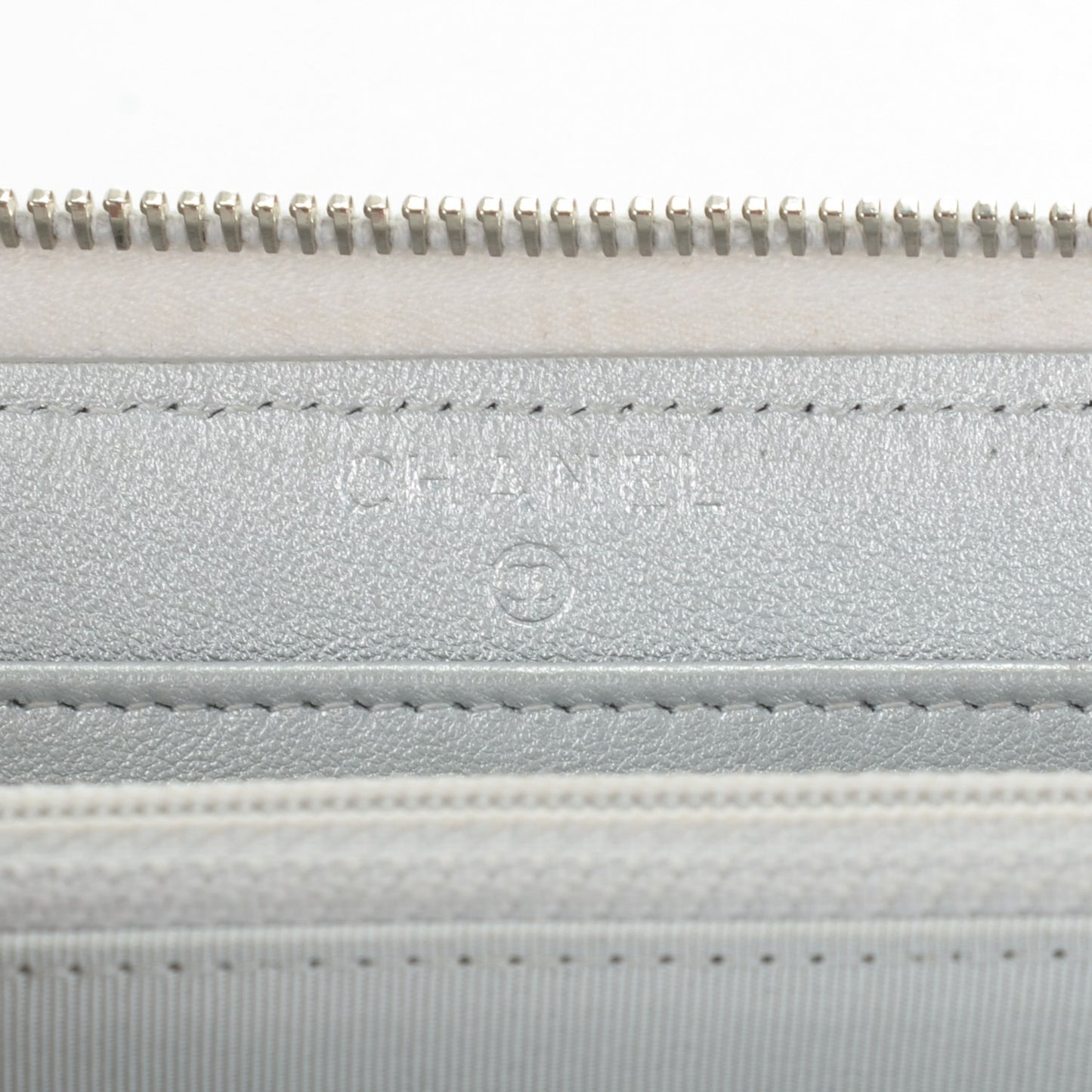 Perforated Metallic Lambskin Quilted Zip Around Wallet Light Silver