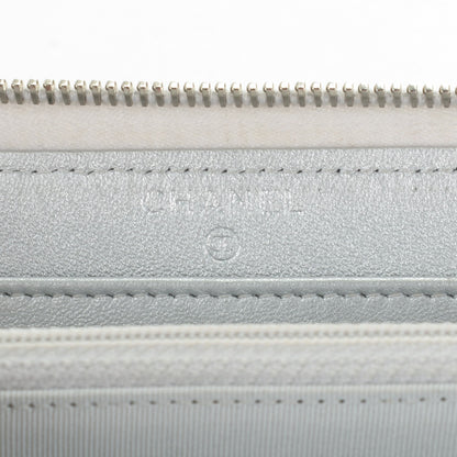Chanel Perforated Metallic Lambskin Quilted Zip Around Wallet Light Silver 6 of 8