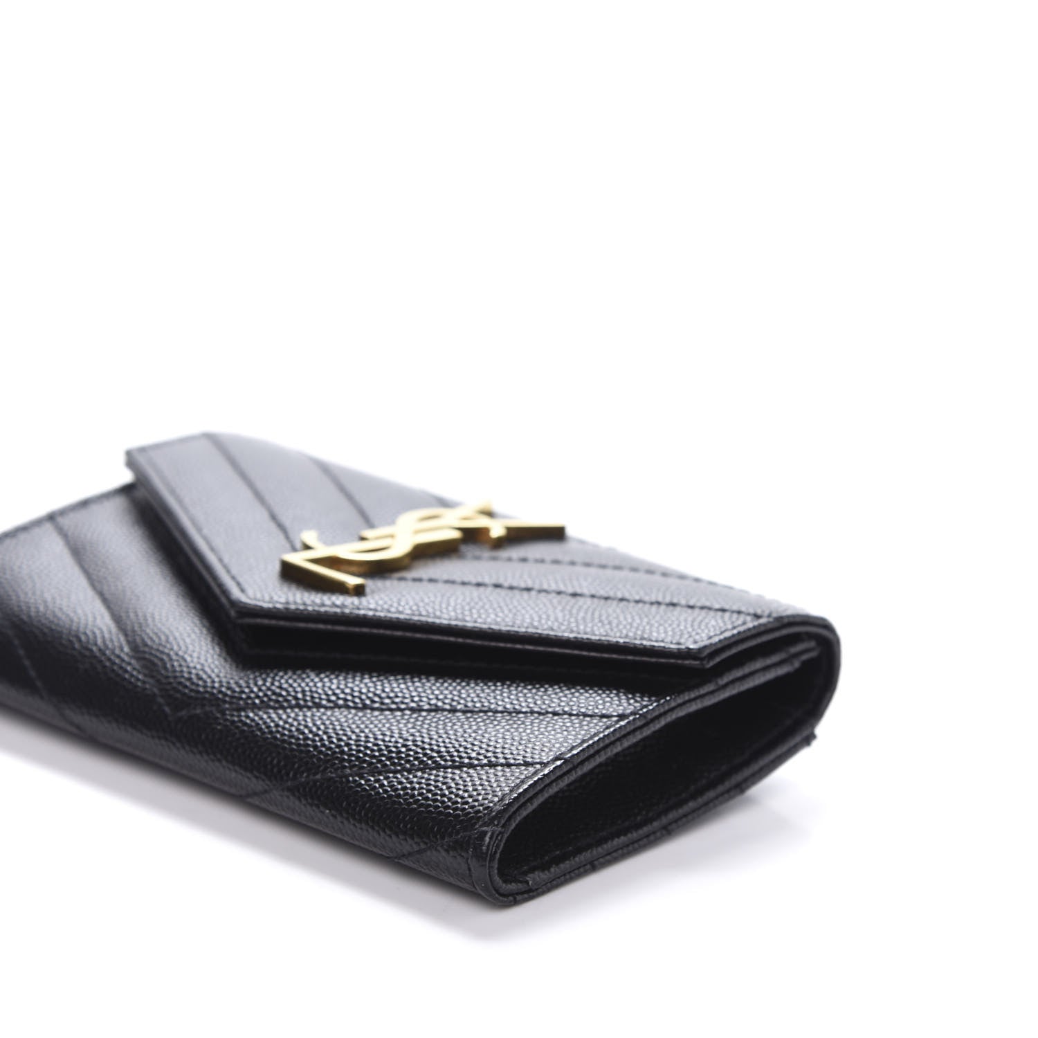 Saint Laurent Grain De Poudre Matelasse Chevron Small Monogram Envelope Wallet Black 7 of 9