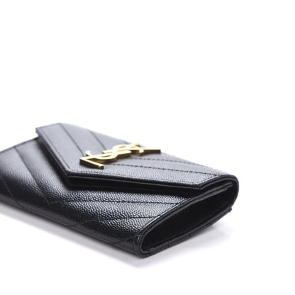 Saint Laurent Grain De Poudre Matelasse Chevron Small Monogram Envelope Wallet Black 7 of 9