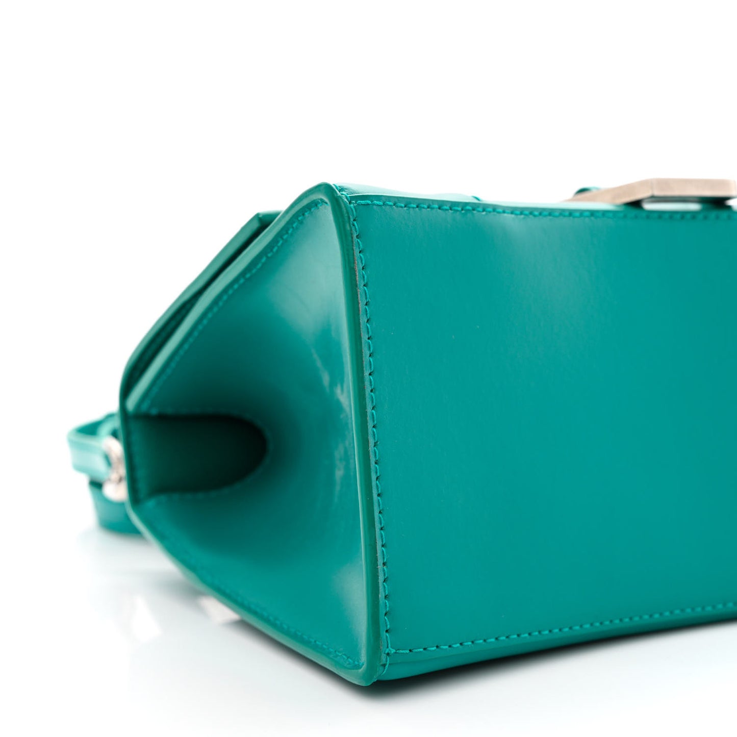 Shiny Box Calfskin Small Hourglass Top Handle Bag Dark Turquoise