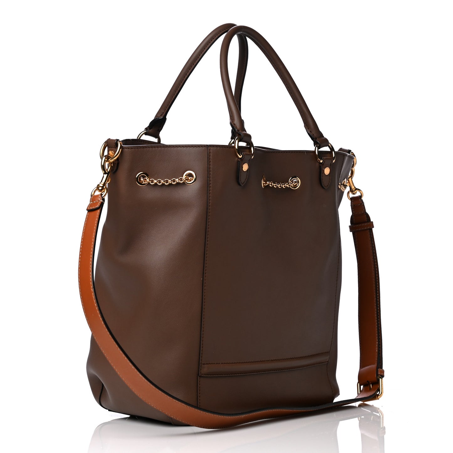 Vitello Grace King Karligraphy Chain Bucket Bag Moka Cuoio
