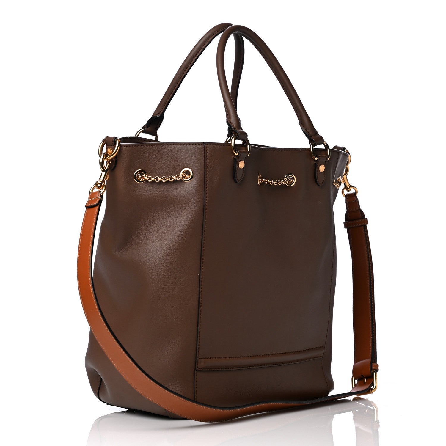 Fendi Vitello Grace King Karligraphy Chain Bucket Bag Moka Cuoio 2 of 5