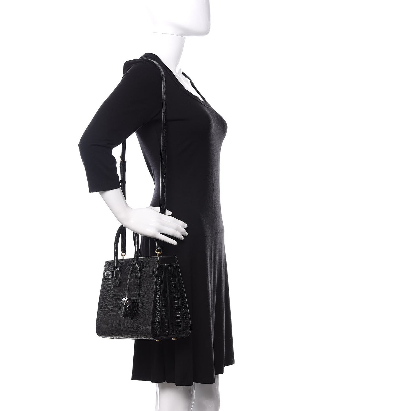 Calfskin Crocodile Embossed Baby Sac De Jour Black