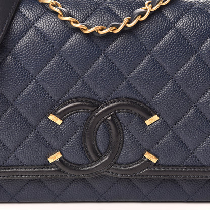 Chanel Caviar Quilted Medium CC Filigree Flap Navy Black 10 of 11