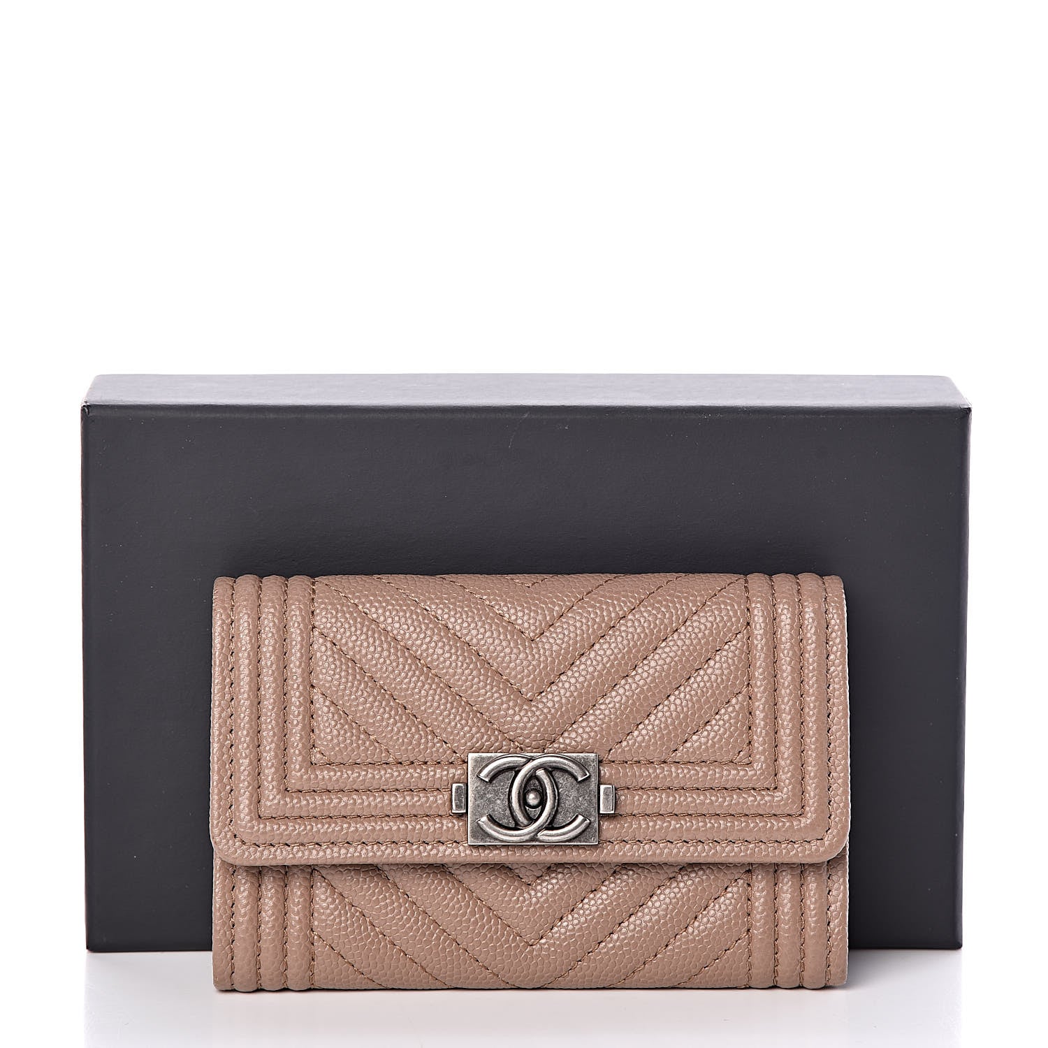 Chanel Caviar Chevron Quilted Boy Card Holder Wallet Dark Beige 11 of 11