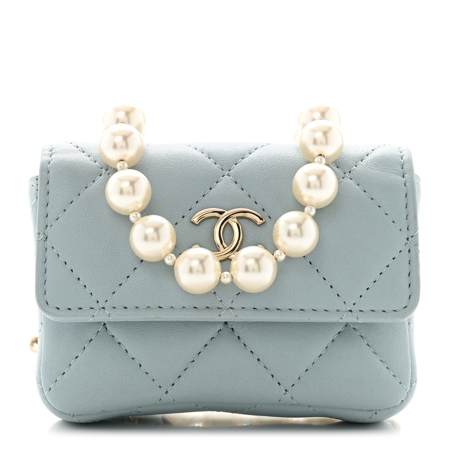 Chanel Lambskin Quilted Pearl Chain Belt Bag Light Blue 1 of 12
