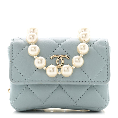 Chanel Lambskin Quilted Pearl Chain Belt Bag Light Blue 1 of 12