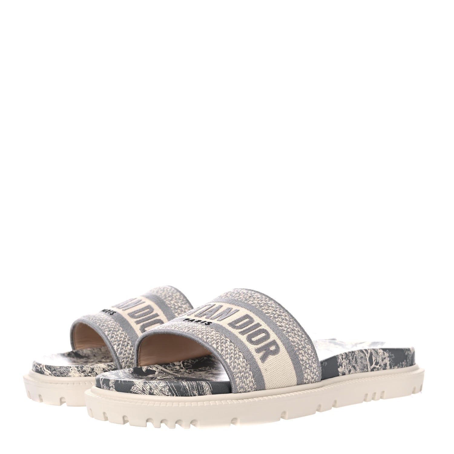 Christian Dior Canvas Toile de Jouy Embroidered Dway 10mm Slide Sandals 39.5 Off White Grey 3 of 10