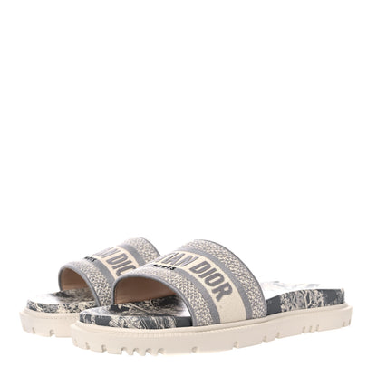 Christian Dior Canvas Toile de Jouy Embroidered Dway 10mm Slide Sandals 39.5 Off White Grey 3 of 10