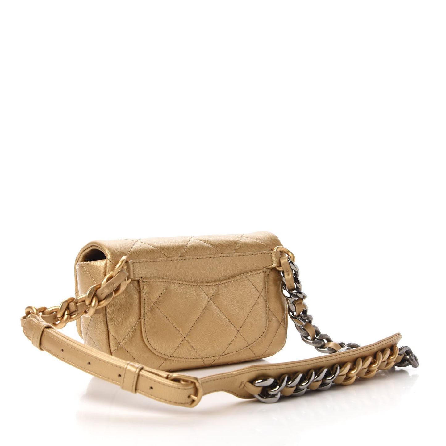 Metallic Goatskin Quilted Chanel 19 Waist Bag Gold