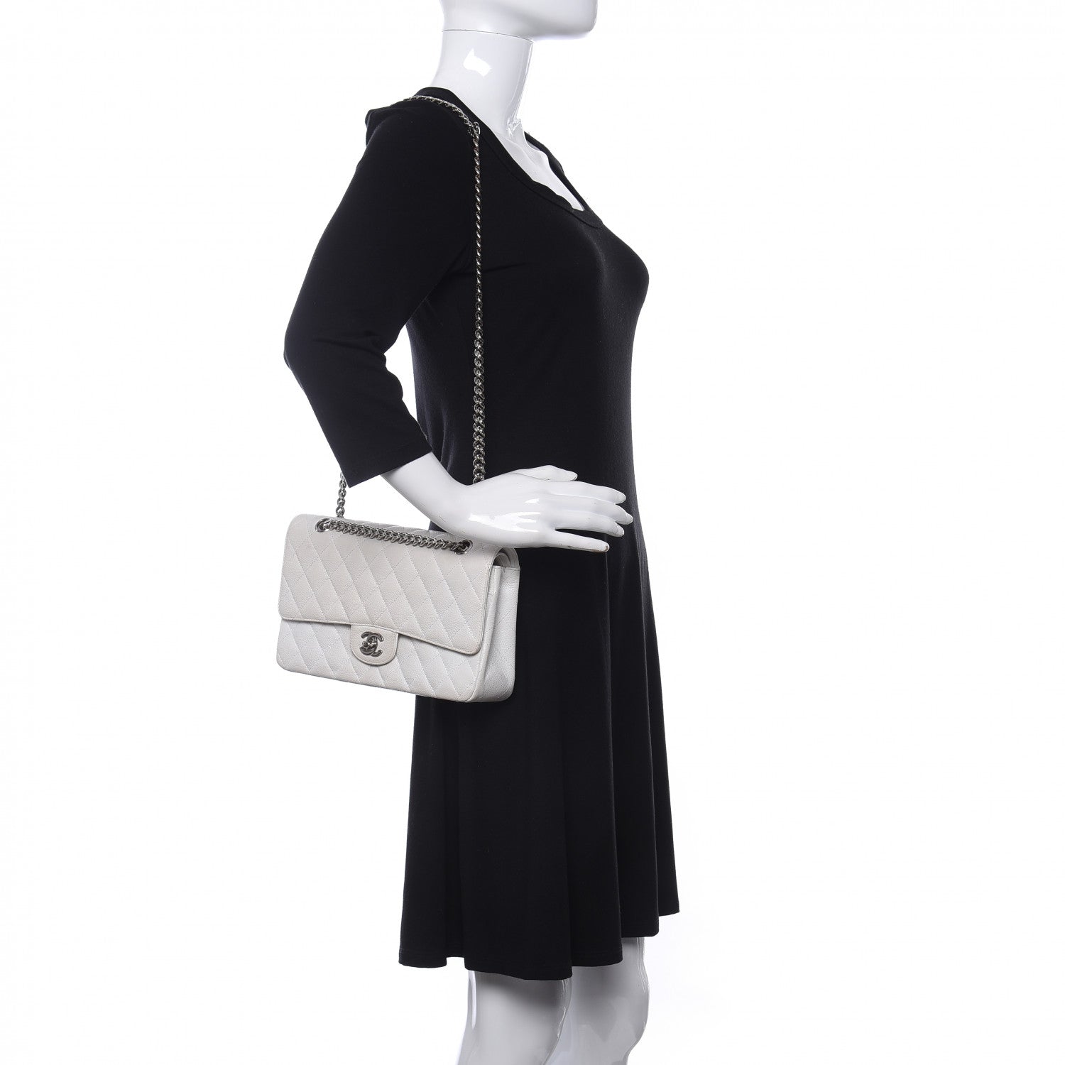 Chanel Caviar Quilted Medium Double Flap Bijoux Chain White 2 of 10