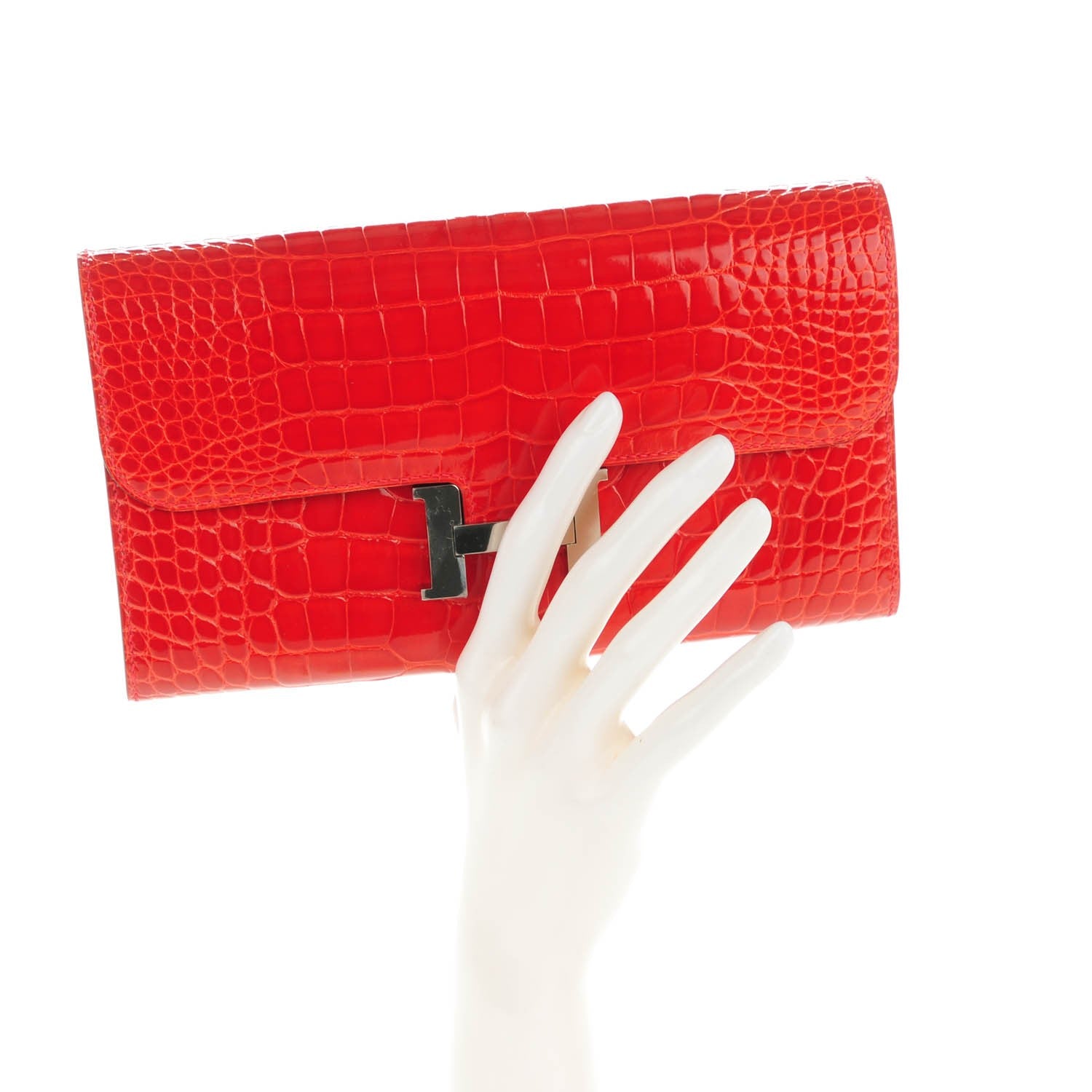Hermes Shiny Alligator Constance Long Wallet Geranium 2 of 9