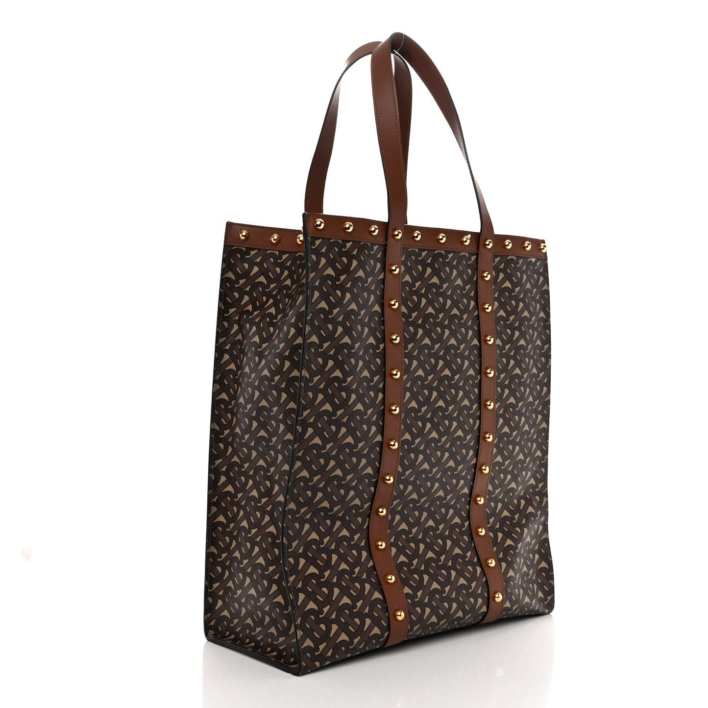 E-Canvas Monogram Studded Vertical Book Tote Tan Archive Beige