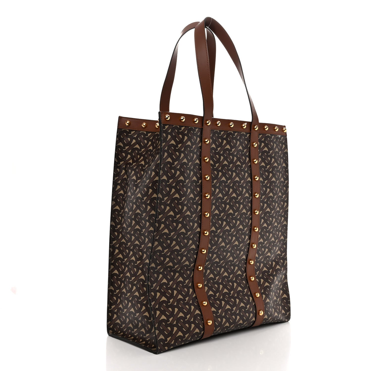Burberry E-Canvas Monogram Studded Vertical Book Tote Tan Archive Beige 3 of 11