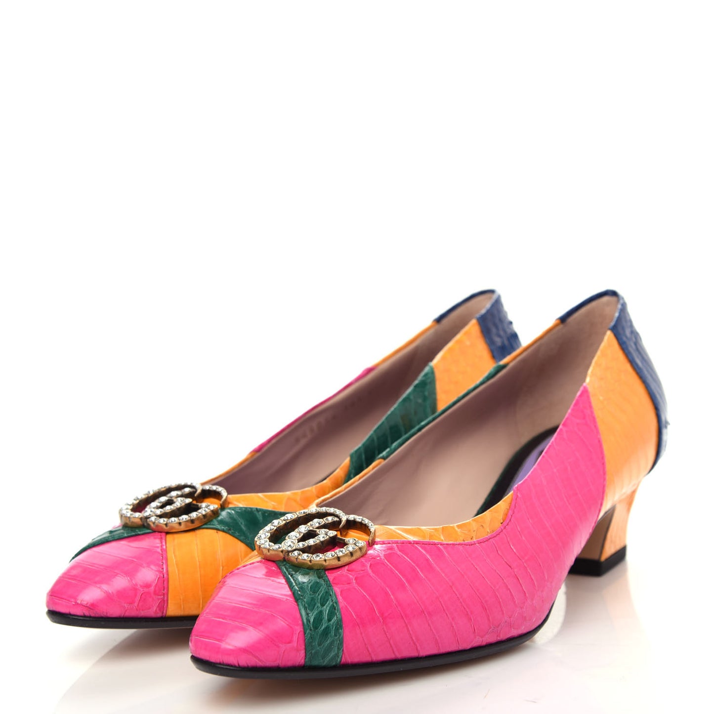Snakeskin Crystal Double G Pumps 36.5 Multicolor