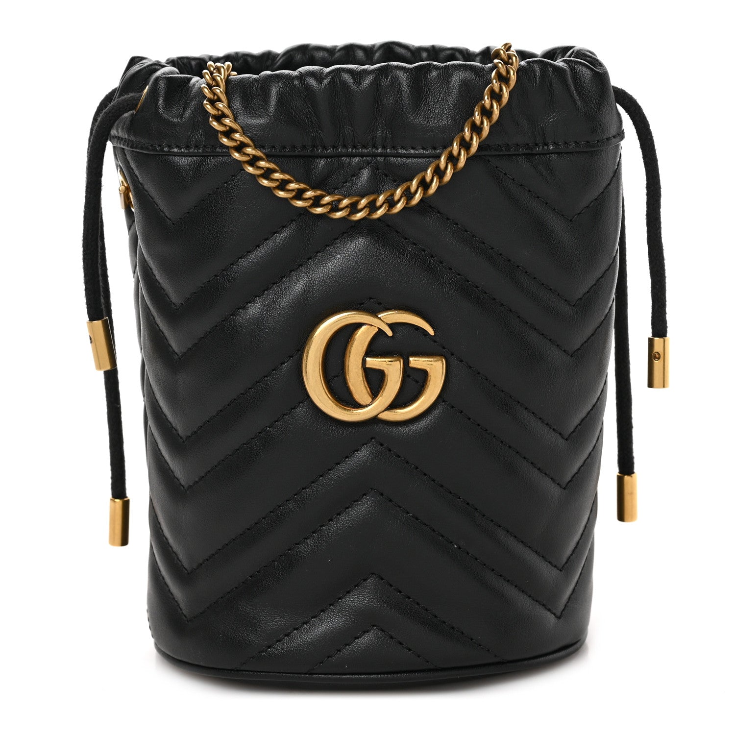 Gucci Calfskin Matelasse Mini GG Marmont 2.0 Bucket Bag Black 1 of 8