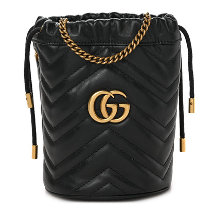 Gucci Calfskin Matelasse Mini GG Marmont 2.0 Bucket Bag Black 1 of 8