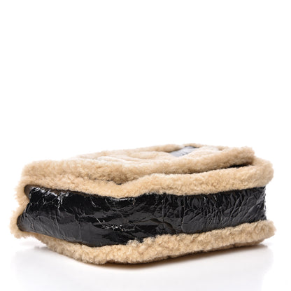 Chanel Crumpled Calfskin Shearling CC Flap Black Beige 3 of 8