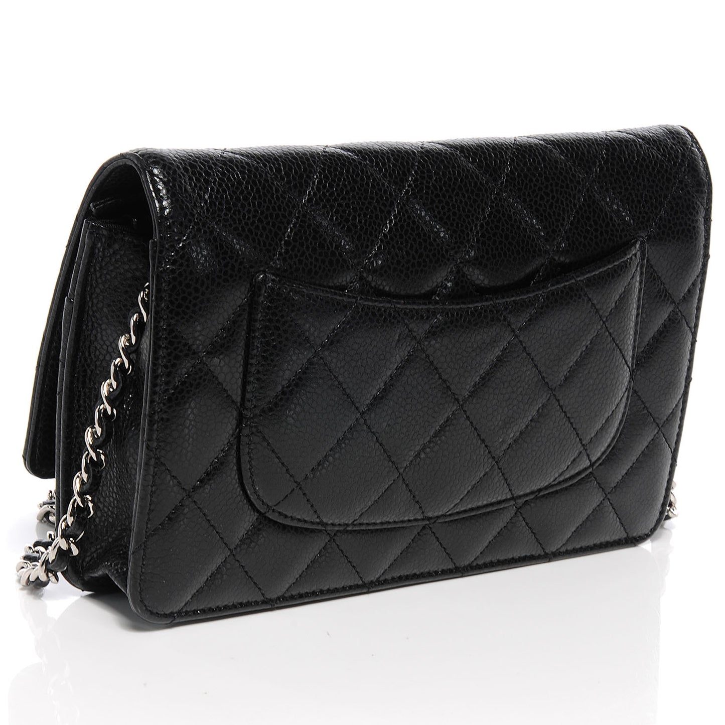 Caviar Quilted Wallet on Chain Black
