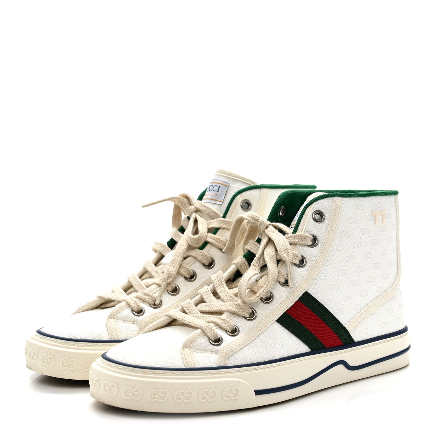 Gucci Monogram GG Mignon Web Womens 1977 Tennis High Top Sneakers 37 White 4 of 9