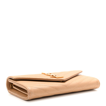 Saint Laurent Grain De Poudre Matelasse Chevron Monogram Flap Wallet Cork 4 of 9
