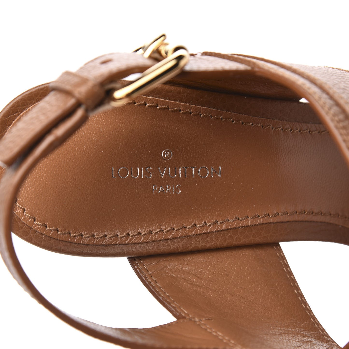Grained Calfskin Horizon Sandals 37 Cognac Brown