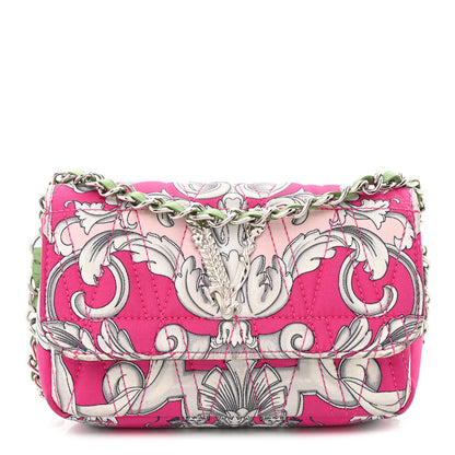 Versace Silk Barocco Printed Quilted Virtus Chain Flap Shoulder Bag Fuschia 1 of 11