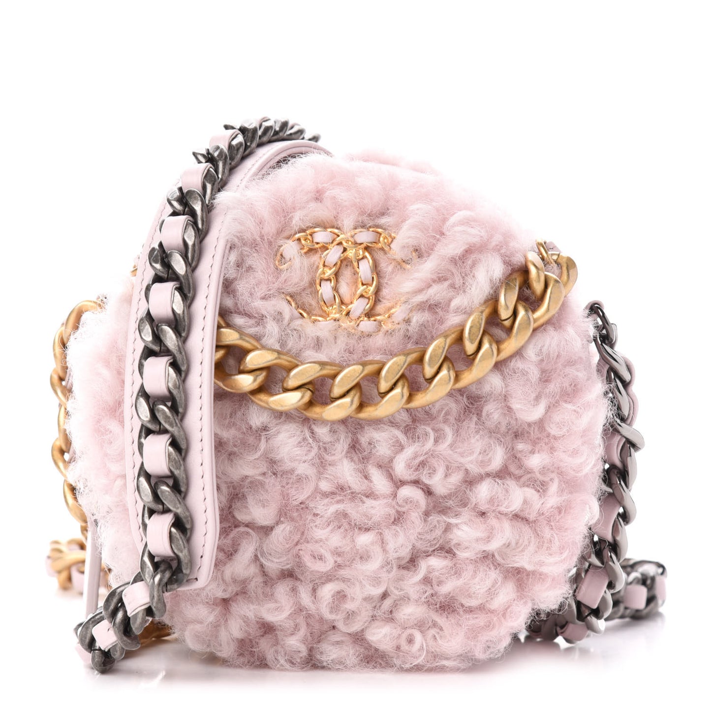 Shearling Sheepskin 19 Round Clutch With Chain Light Pink