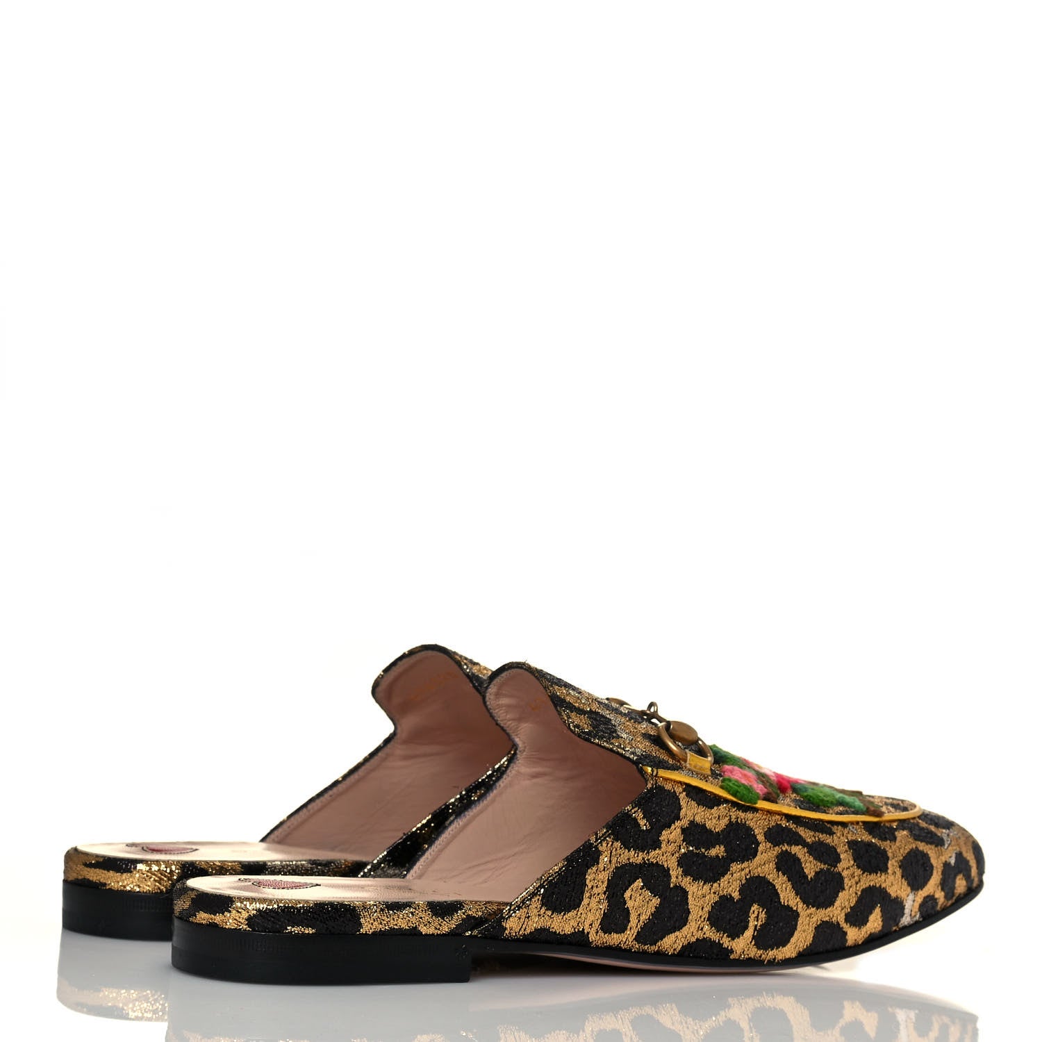 Gucci Lurex Jacquard Leopard Embroidered Womens Princetown Slippers 41 Black Gold 4 of 9