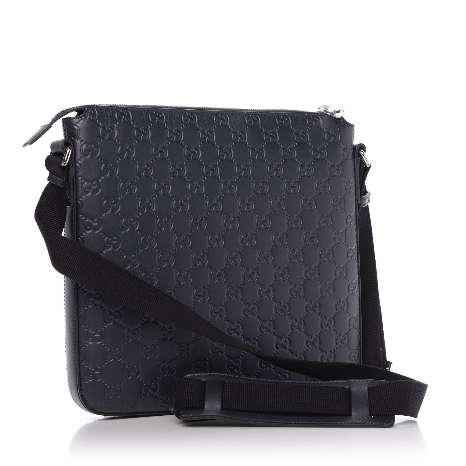 Gucci Guccissima Signature Medium Flat Messenger Bag Blue 3 of 9
