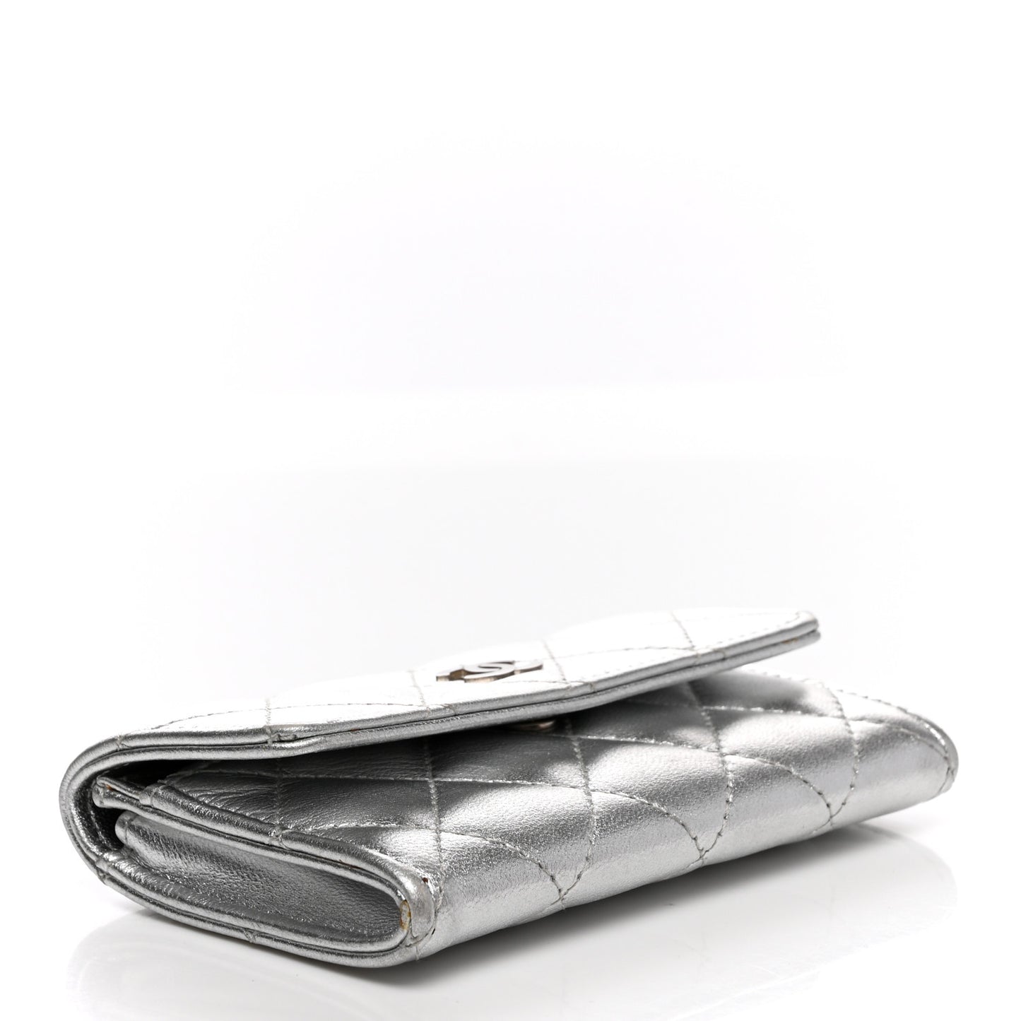 Metallic Lambskin Quilted Flap Card Holder Gold