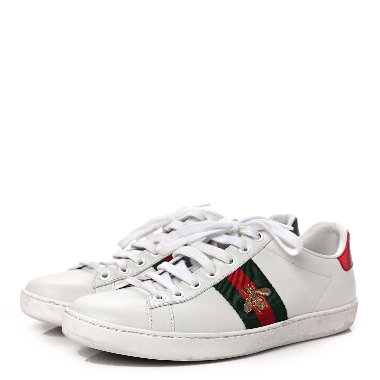 Calfskin Ayers Bee Embroidered Womens Ace Sneakers 38 White Green