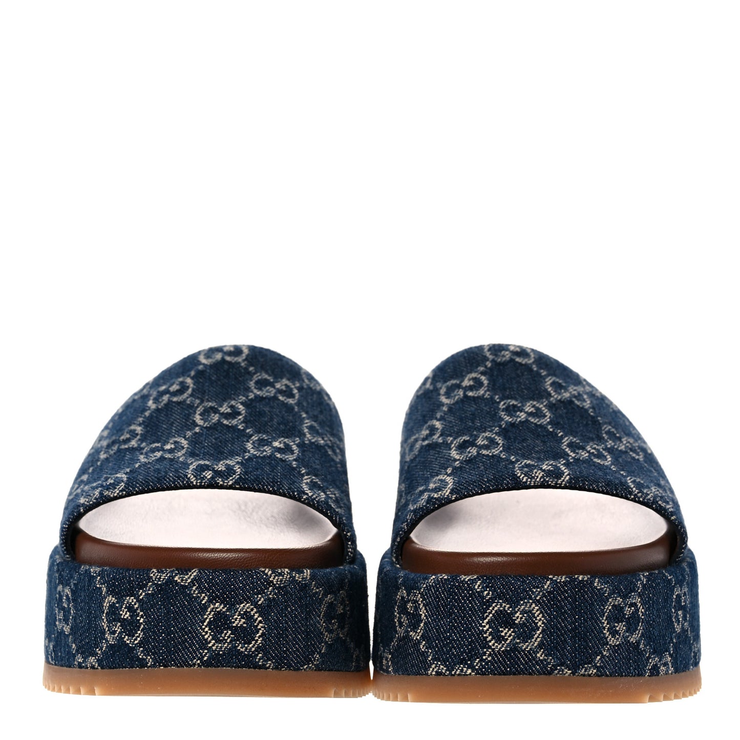 New Denim GG Monogram Angelina Platform 55mm Slide Sandals 38.5 Blue Tea