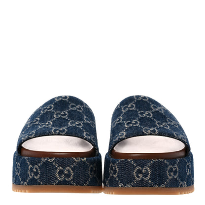Gucci New Denim GG Monogram Angelina Platform 55mm Slide Sandals 38.5 Blue Tea 2 of 9