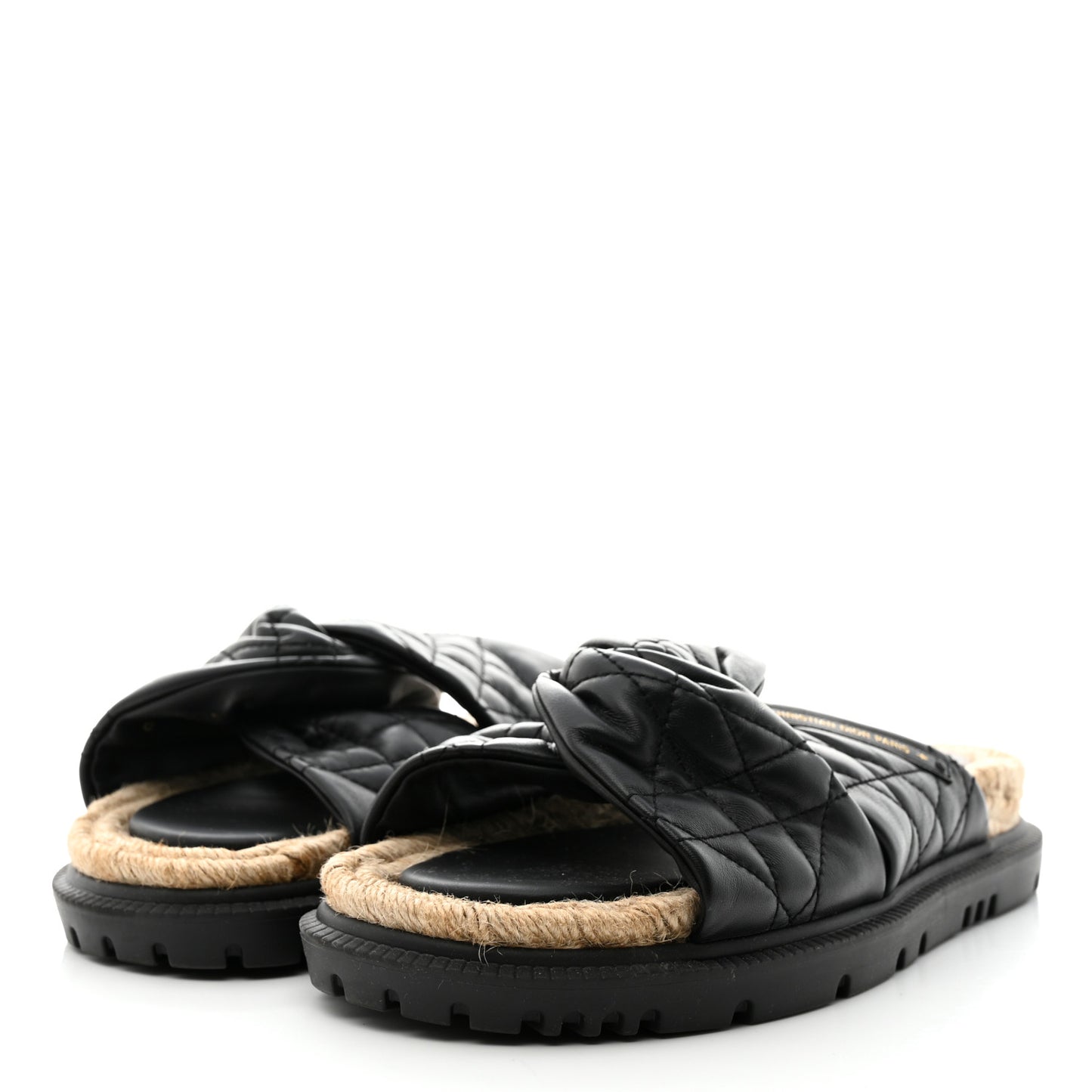 Calfskin Cannage Dtwist Espadrille Platform Sandals 39 Black