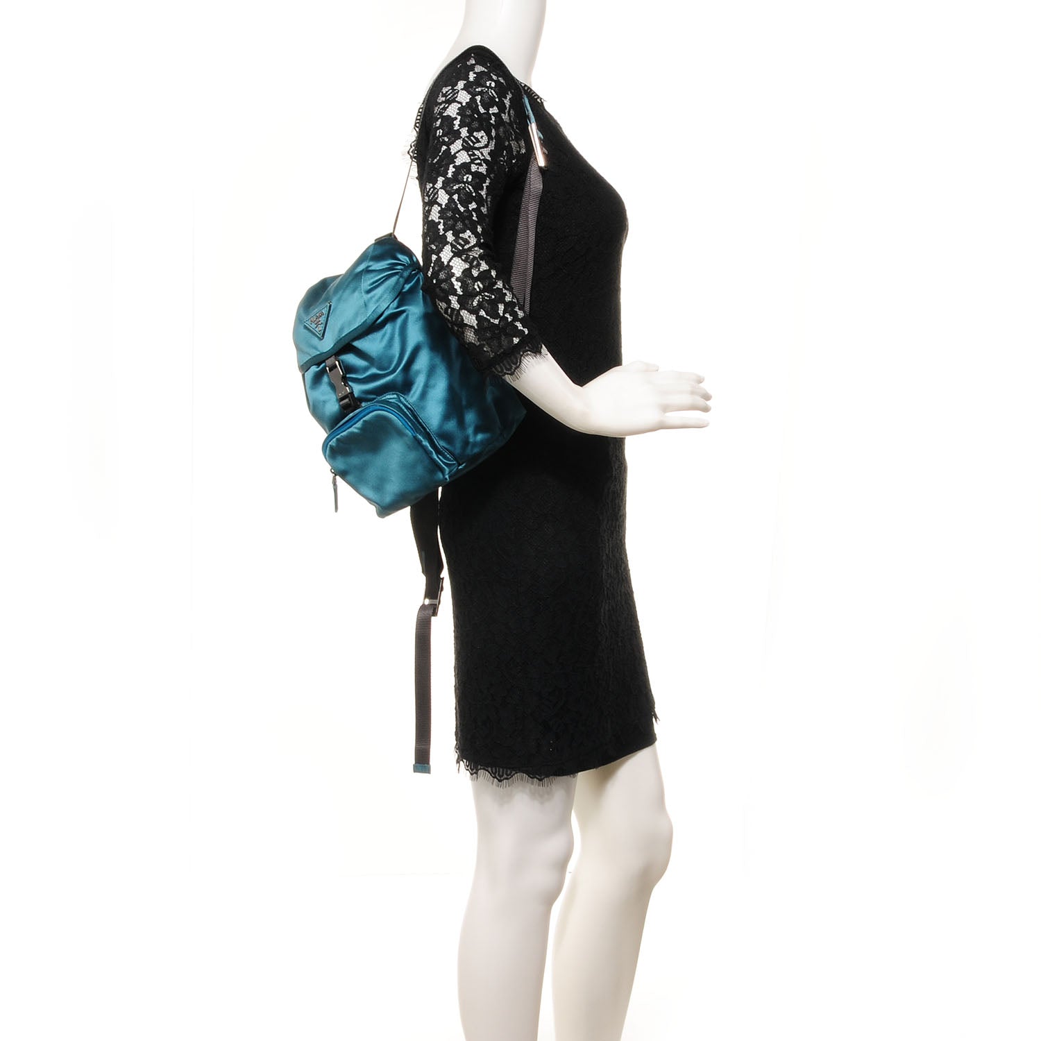 Prada Satin Small Single Buckle Backpack Turchese 2 of 10