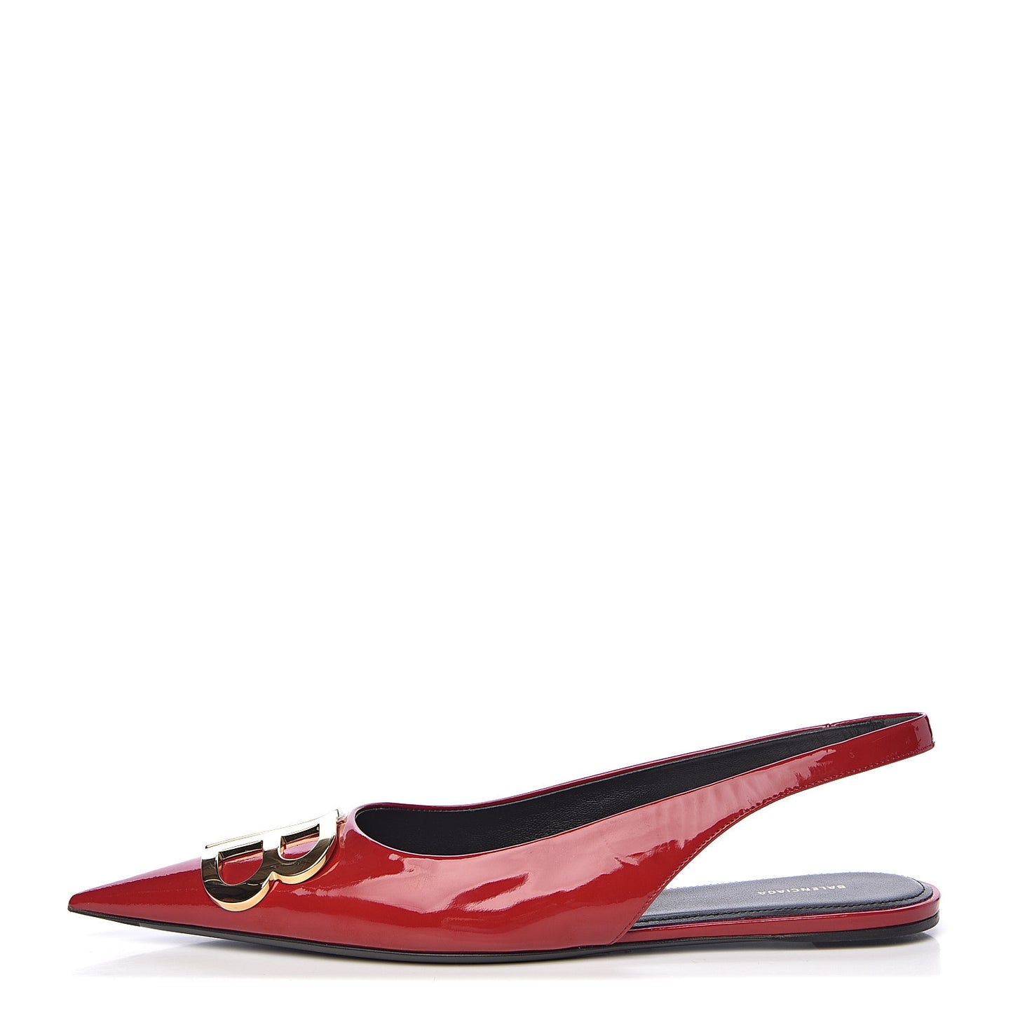 Patent BB Knife Pointy Toe Slingback Flats 38.5 Rouge Cardinal
