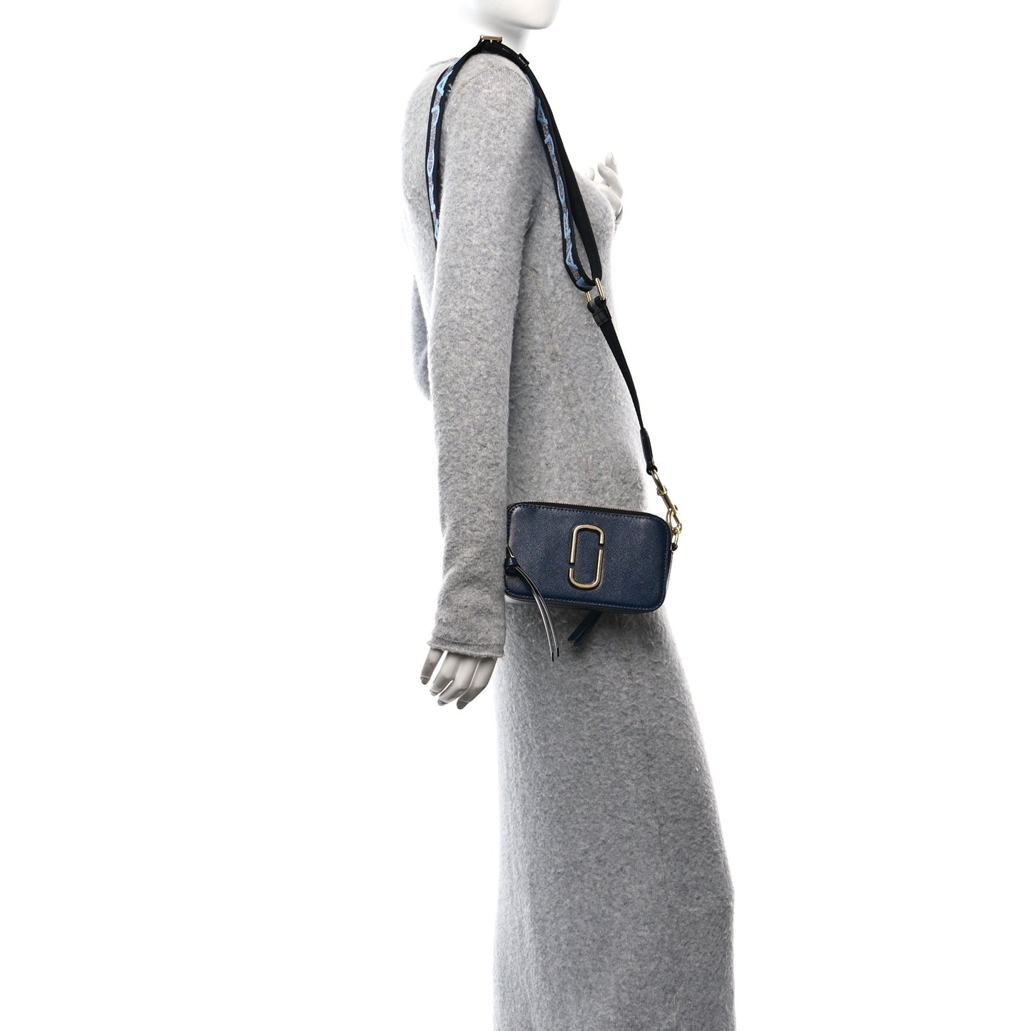 Metallic Saffiano Glitter Small Snapshot Camera Bag Blue Sea