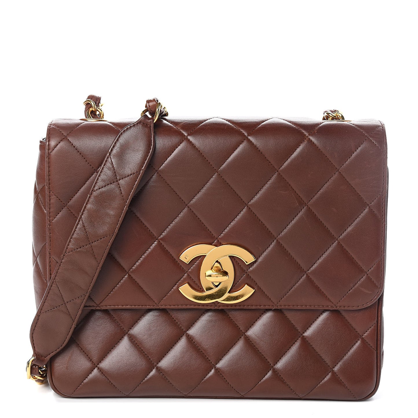 Lambskin Quilted Medium Single Flap Bag Brown