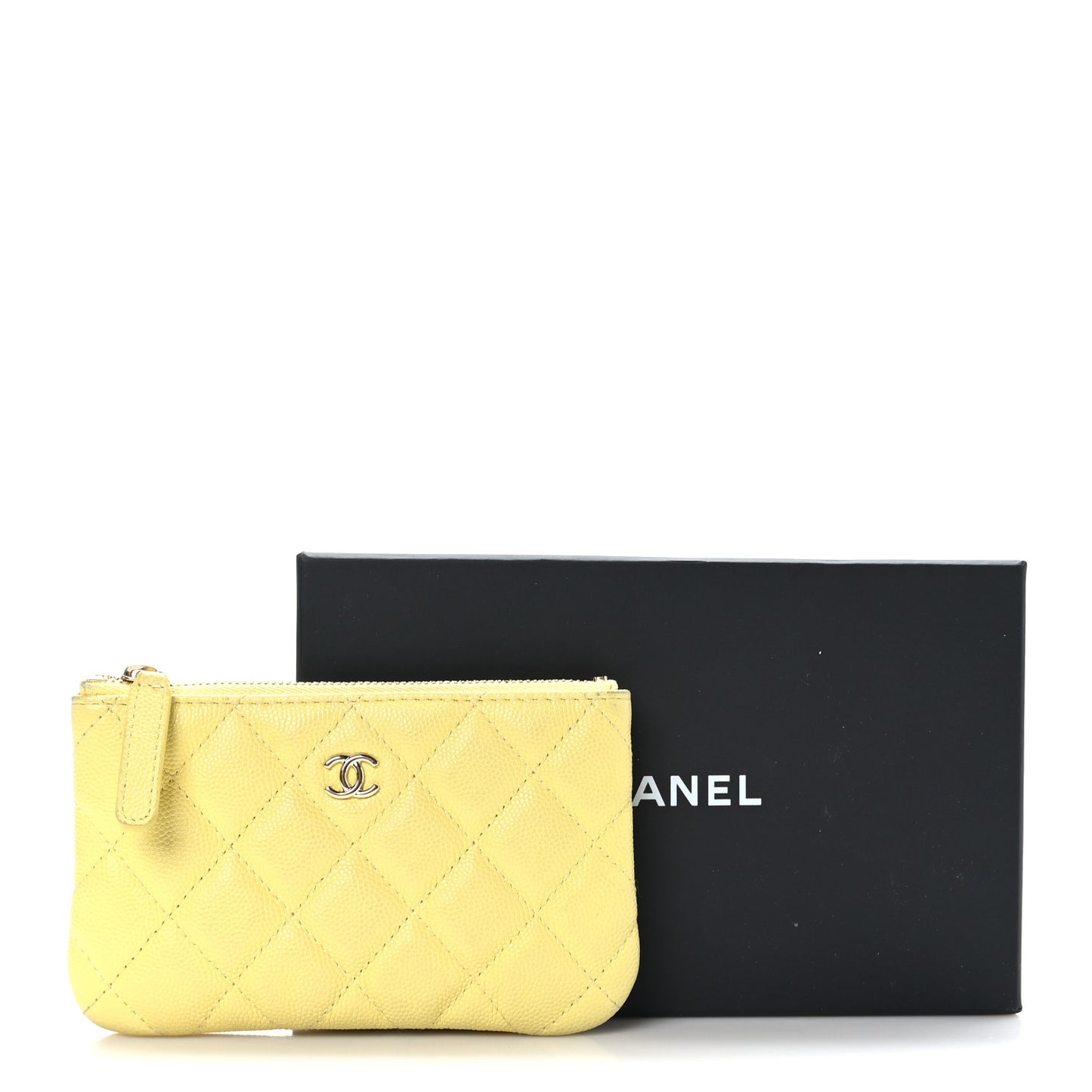 Caviar Quilted Small Pouch Light Yellow