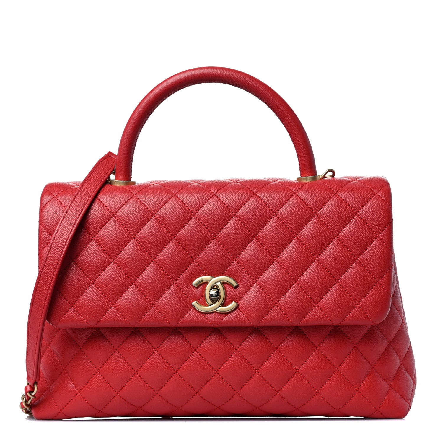 Chanel Caviar Quilted Medium Coco Handle Flap Red 1 of 9