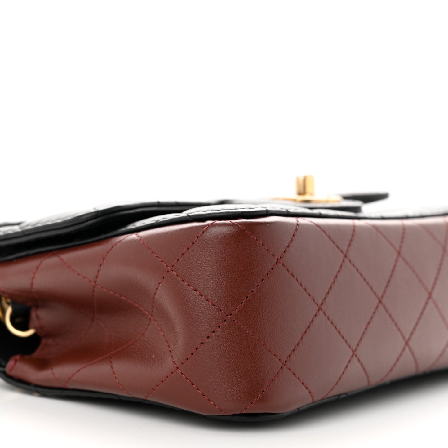 Calfskin Quilted Small Strap Into Flap Bag Black Burgundy