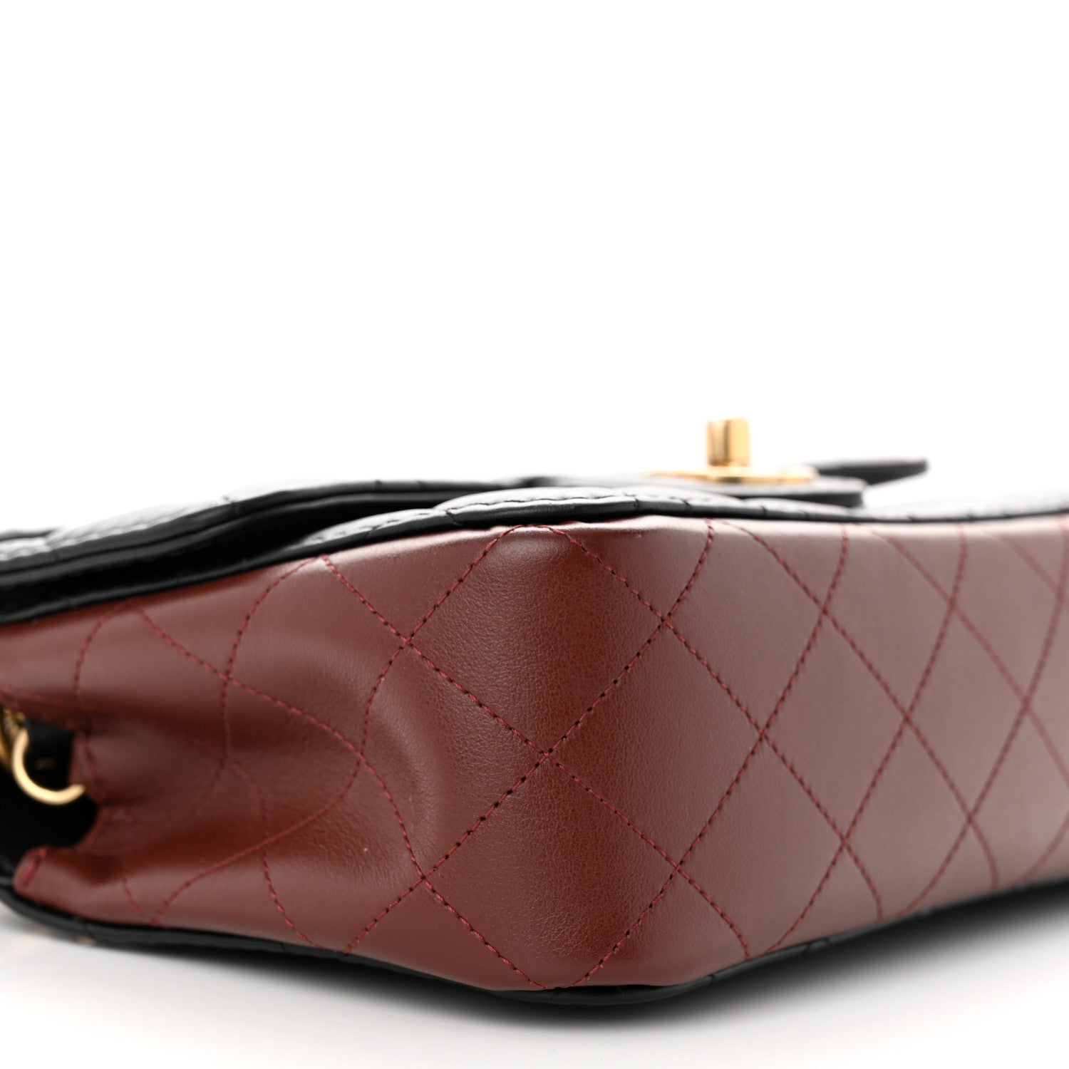 Chanel Calfskin Quilted Small Strap Into Flap Bag Black Burgundy 9 of 11